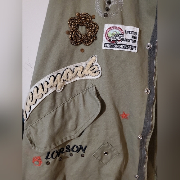 Military Punk Spike Army Style Olive Green Jacket Patches 90s - Picture 3 of 7